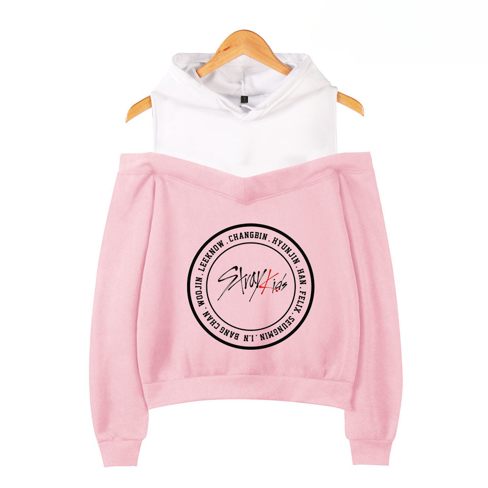 Cute Girls Kpop Fashion Print Off The Shoulder Hoodie