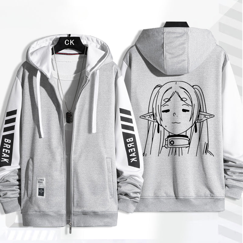 Unisex Anime Printed Zip Up Loose Hoodie