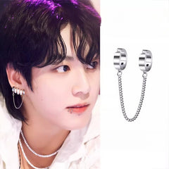 Jung Kook Chain Fringed Stud Earrings Titanium Steel