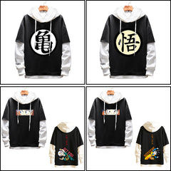 Trendy Anime Logo Fake Two Piece Loose Hoodie