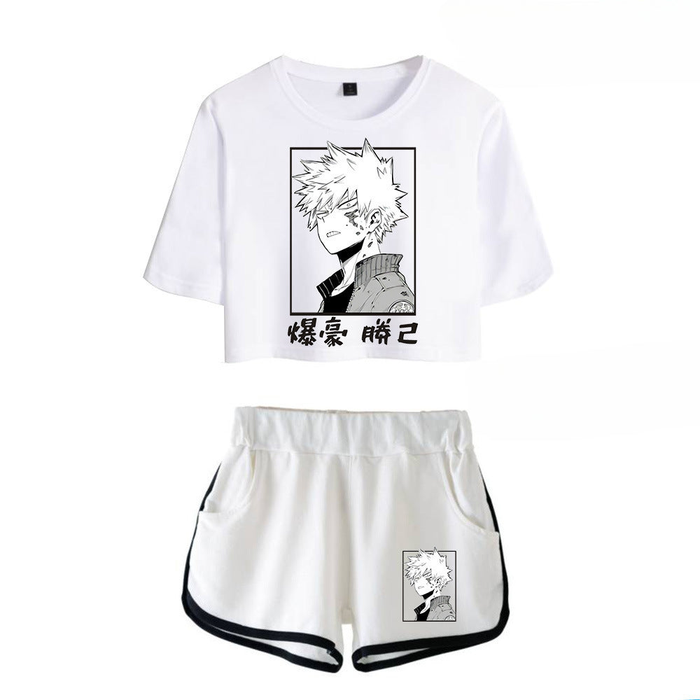 Trendy Women's Anime Graphic Cropped T-shirt Shorts Set