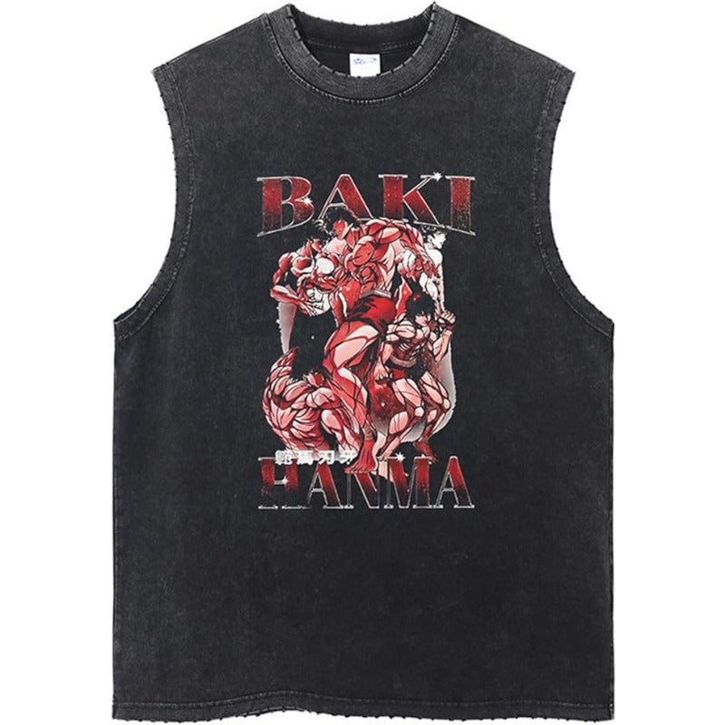 Men's Anime Print Washed Sleeveless Vest