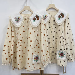 Japanese Mori Floral Embroidered Doll Collar Shirt