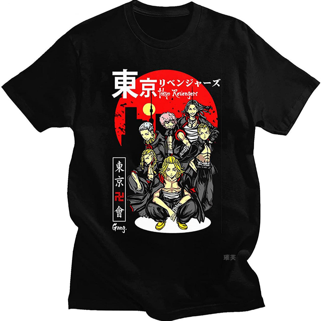 Unisex Anime Graphic Printed Casual Black T-shirt