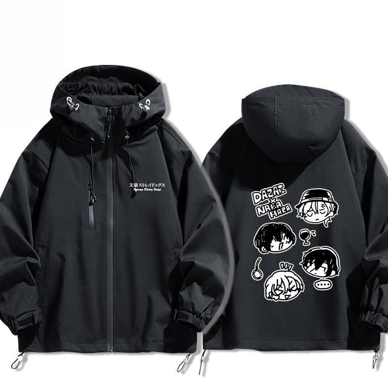 Casual Anime Graphic Print Zipper Hooded Jacket