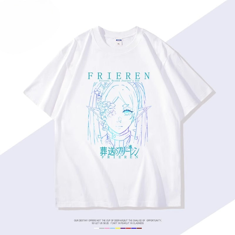 Trendy Anime Print Short-sleeved Cotton T-shirt