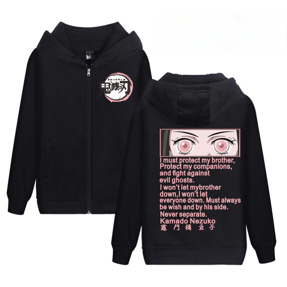 Unisex Anime Printed Black Zipper Hoodie