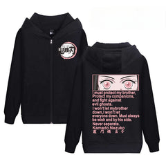 Unisex Anime Printed Black Zipper Hoodie