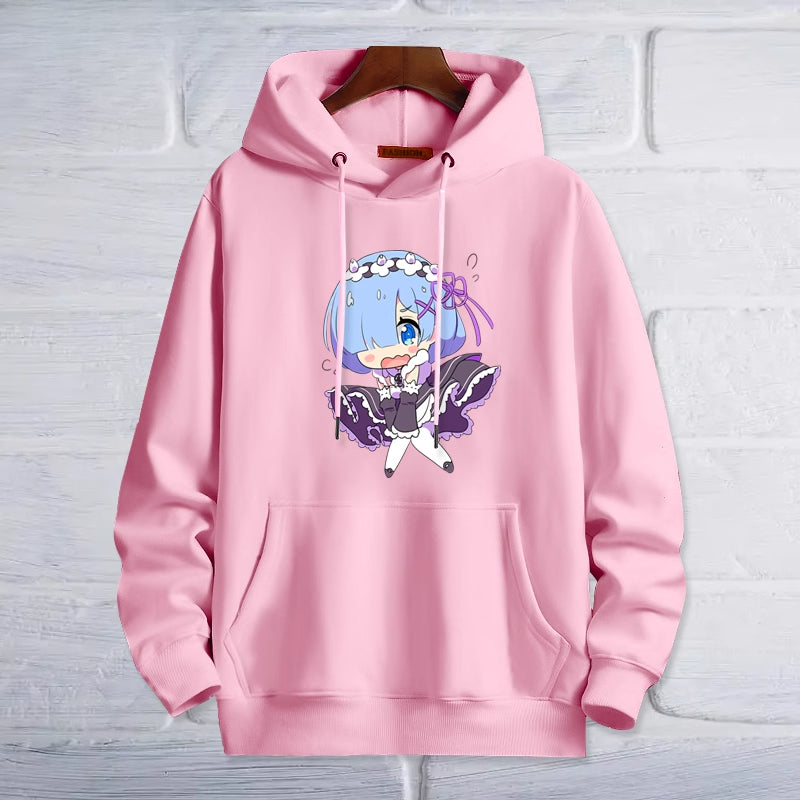 Casual Anime Rem Print Pullover Hoodie