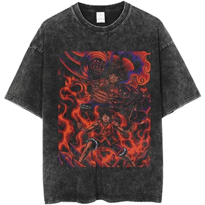 Unisex Anime Graphic Washed Black T-shirt