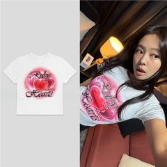 JENNIE Ruby Hearts Printed Short-sleeved T-shirt