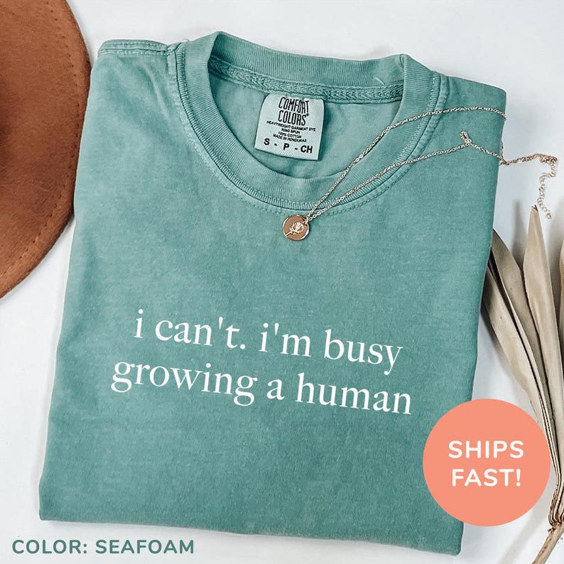 I Can't I'm Busy Growing A Human Washed T-Shirt