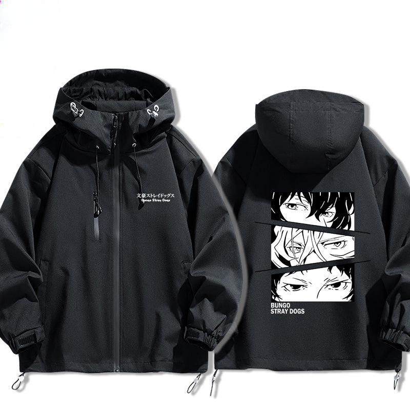 Casual Anime Graphic Print Zipper Hooded Jacket