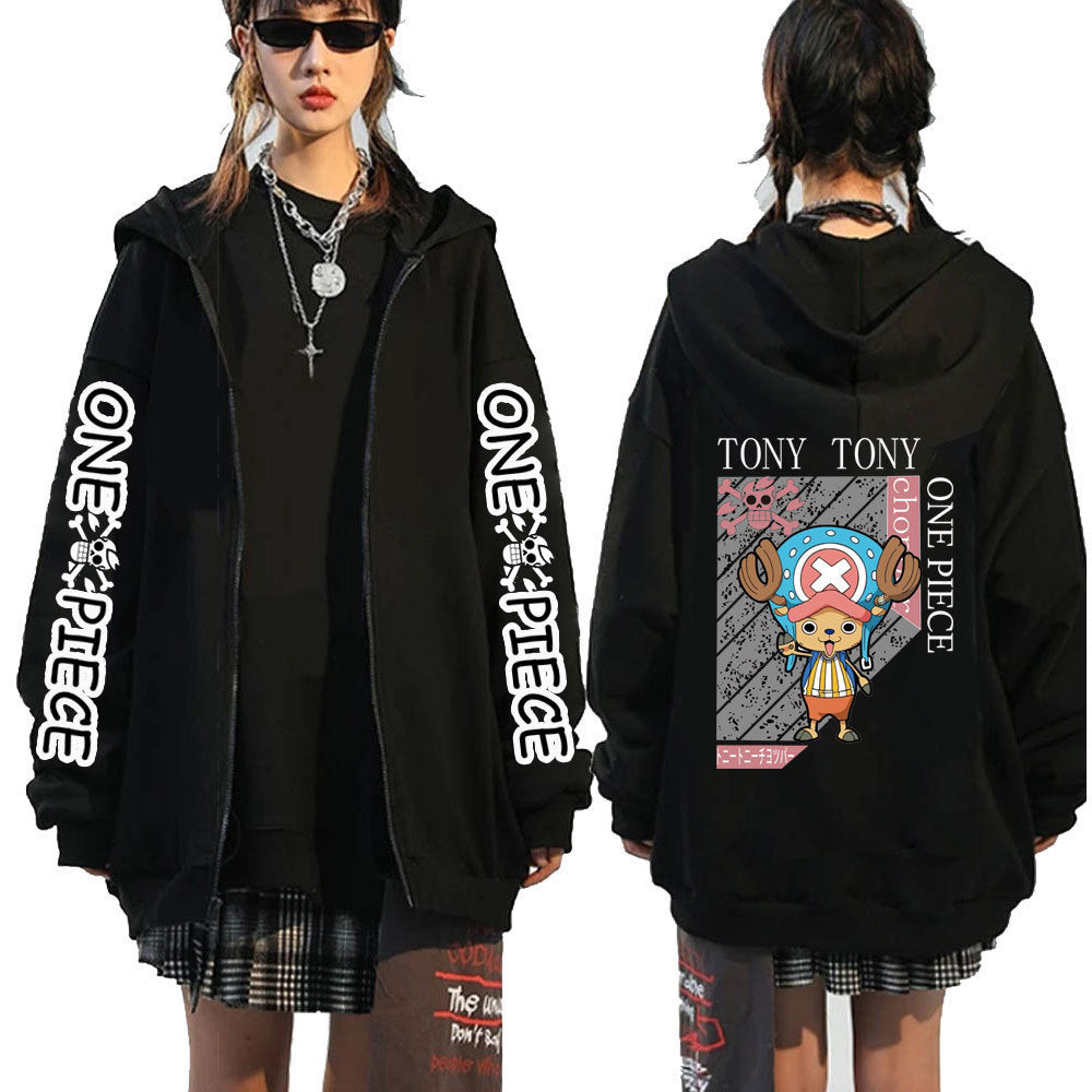 Unisex Trendy Anime Zoro Printed Zipper Hoodie