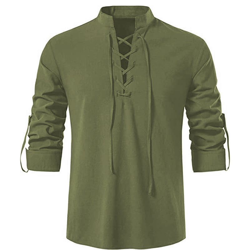 Men's Stand-up Collar Long-sleeved Shirt