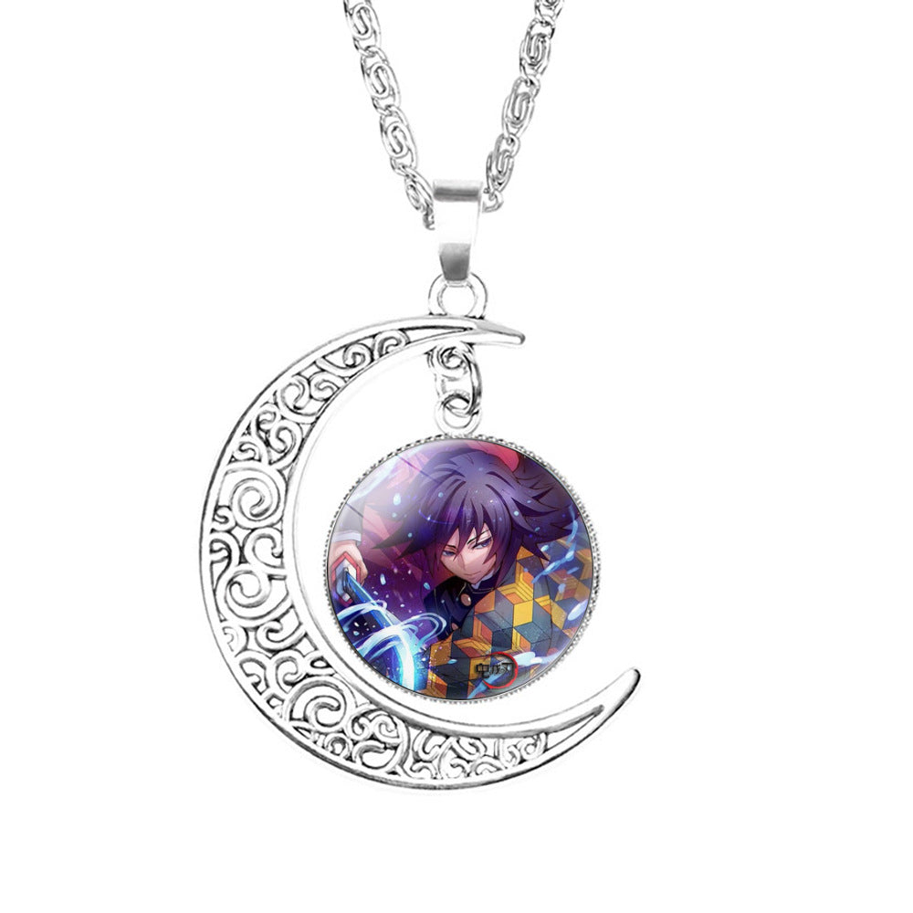 Chic Anime Moon Gem Pendant Necklace