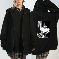 Unisex Anime Printed Zipper Pullover Hoodie