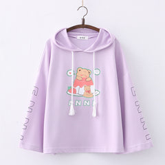 Kawaii Girls Cake Bear Printed Hoodie