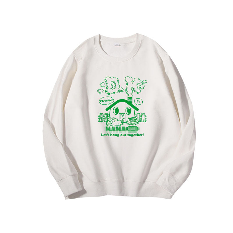Cartoon Kpop Printed Round Neck Pullover Sweatshirt