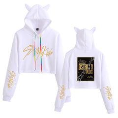 Cute Girls Kpop Cat Ears Cropped Hoodie