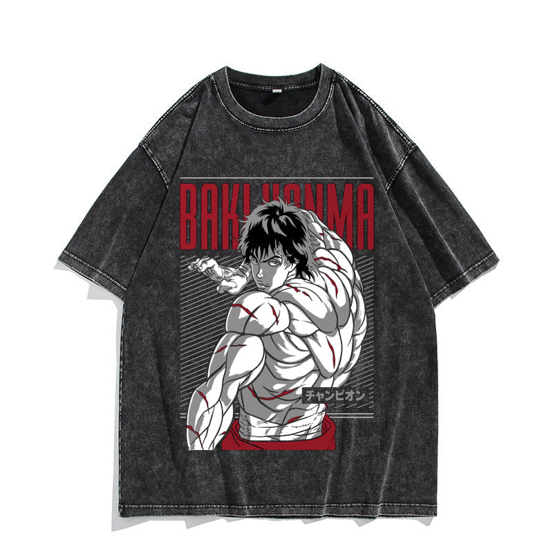 Vintage Anime Baki Washed Short-sleeved T-shirt