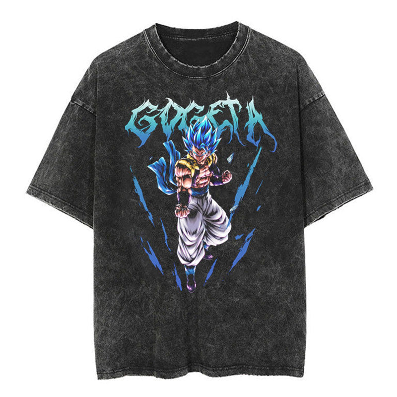 Unisex Vintage Anime Washed Short Sleeve T-shirt