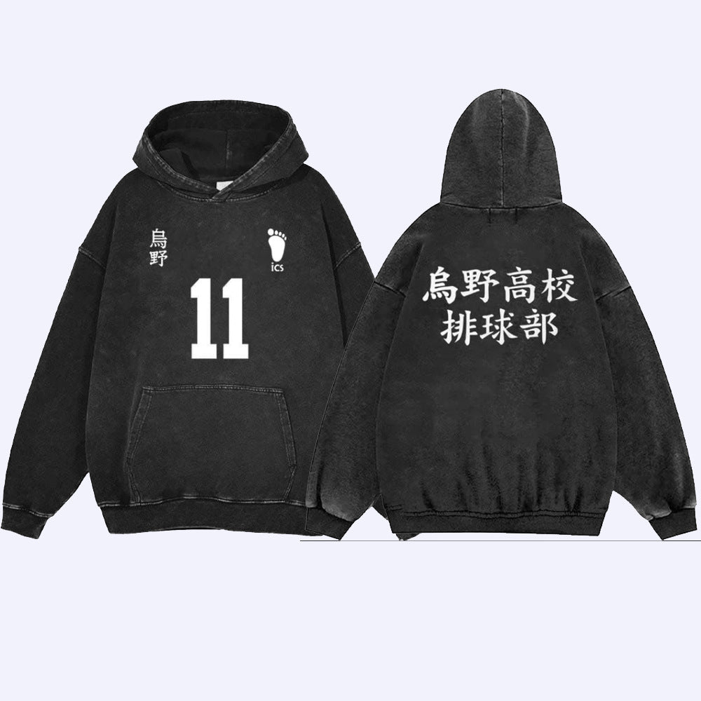 Vintage Washed Anime Retro Cotton Hoodie