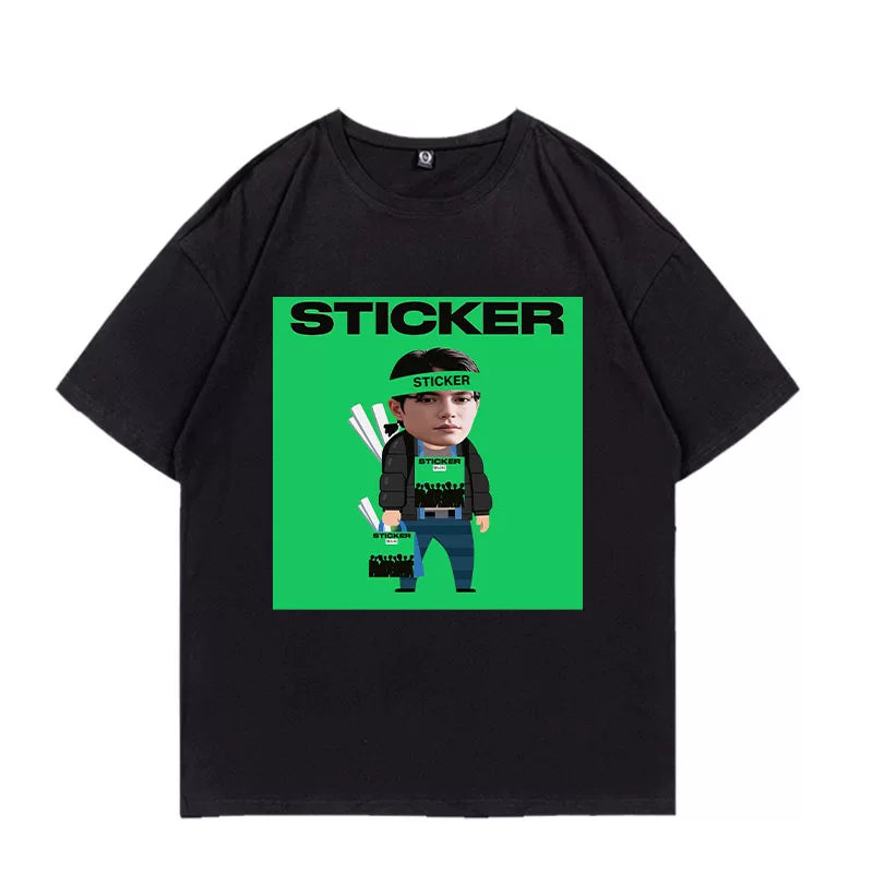 Taeyong STICKER Printed Cotton Short-sleeved T-shirt