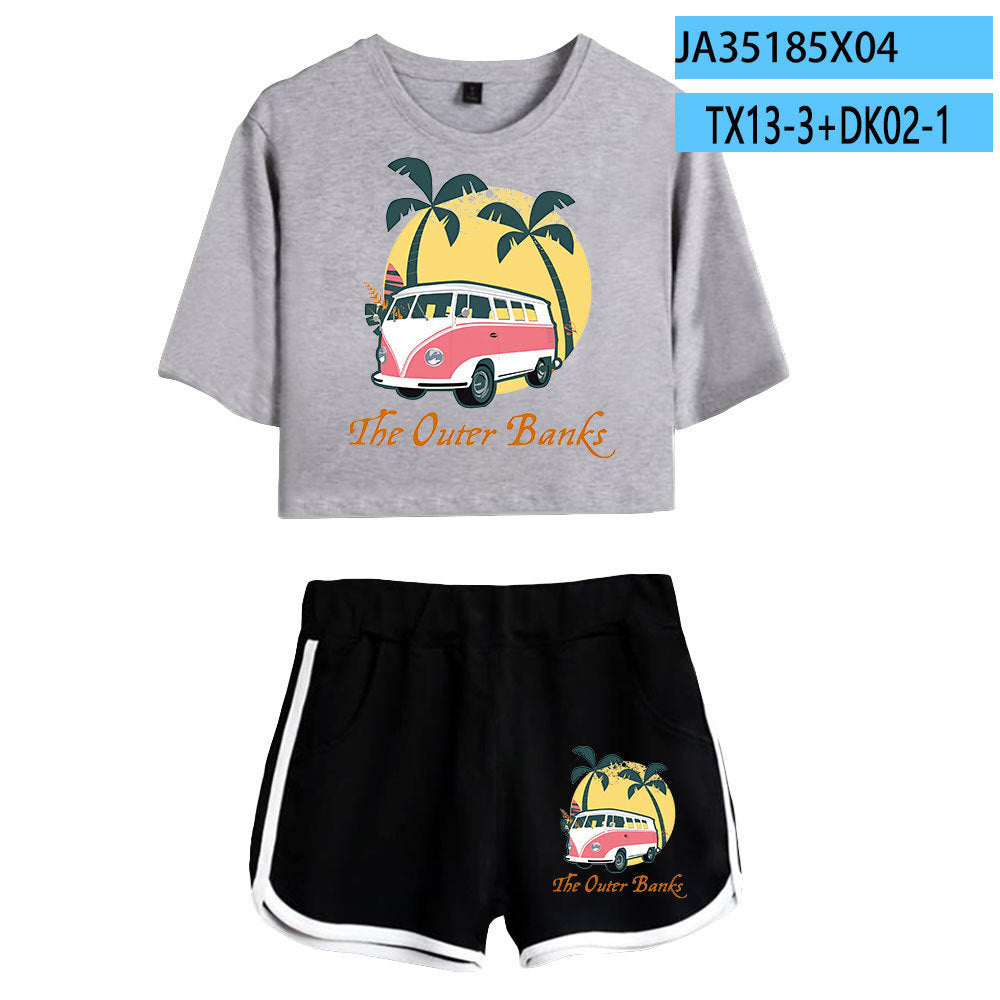 Women's Short-sleeved Crop T-shirt Shorts