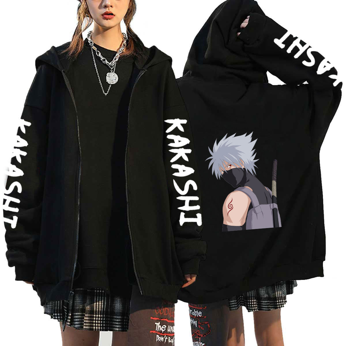 Unisex Anime Kakashi Zip Up Loose Hoodie