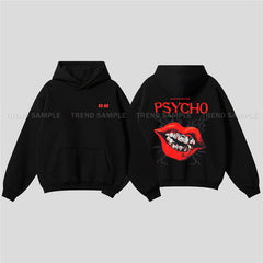 BM PSYCHO Graphic Printed Hoodie Top