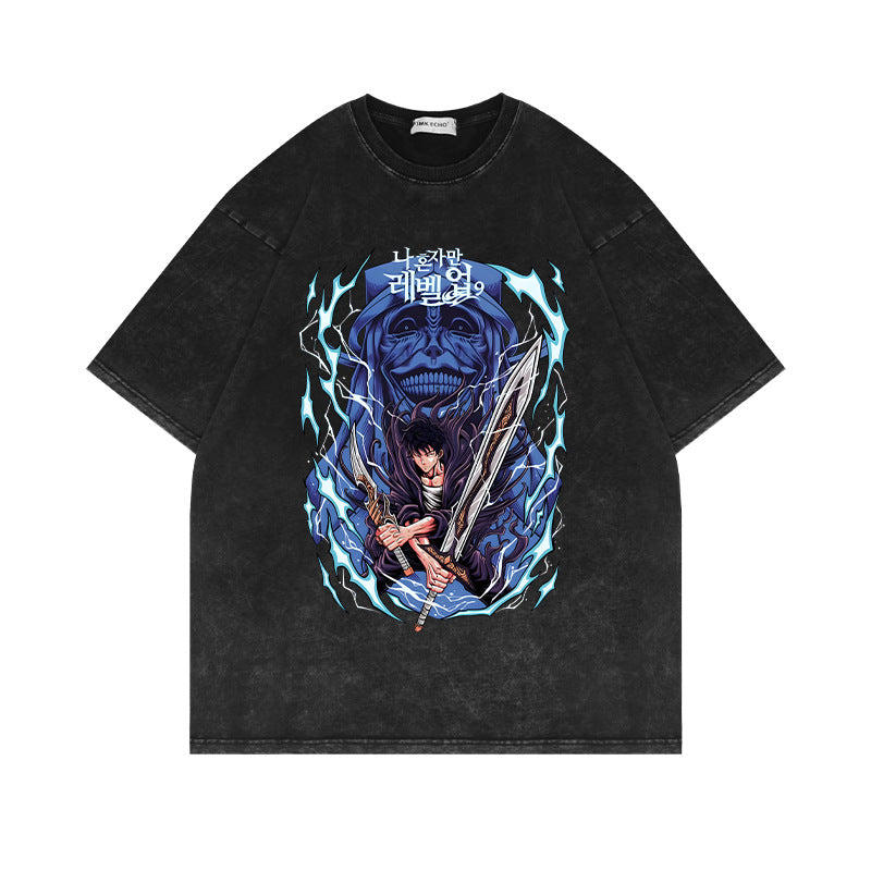 Retro Washed Anime Short-sleeved T-shirt