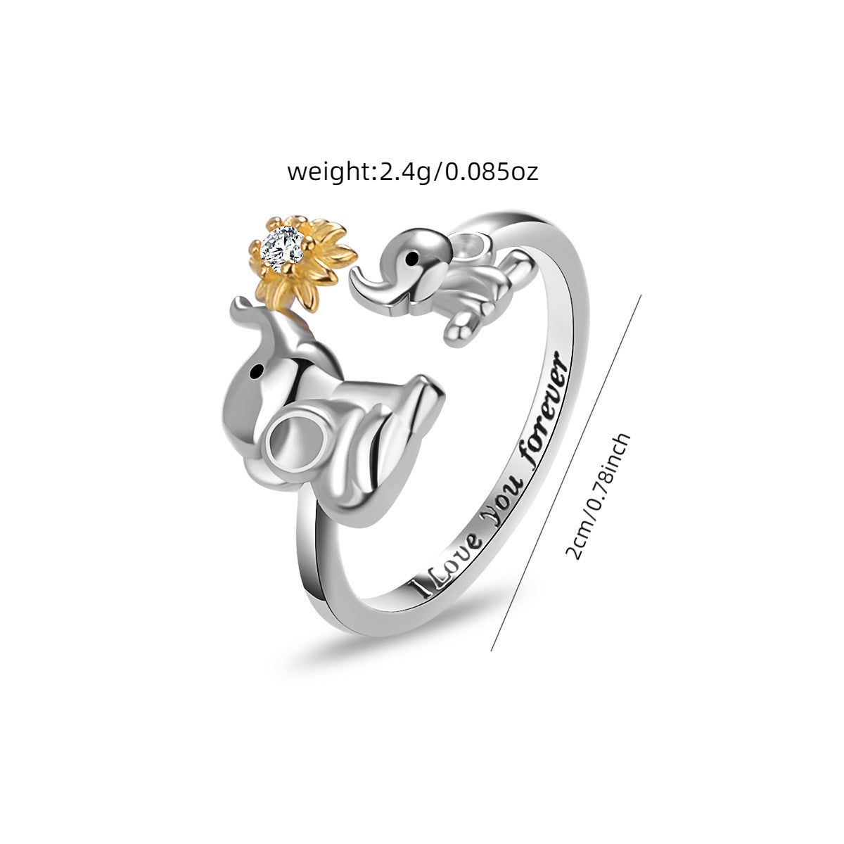 Cute Elephants Daisy Open Ring