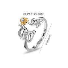 Cute Elephants Daisy Open Ring