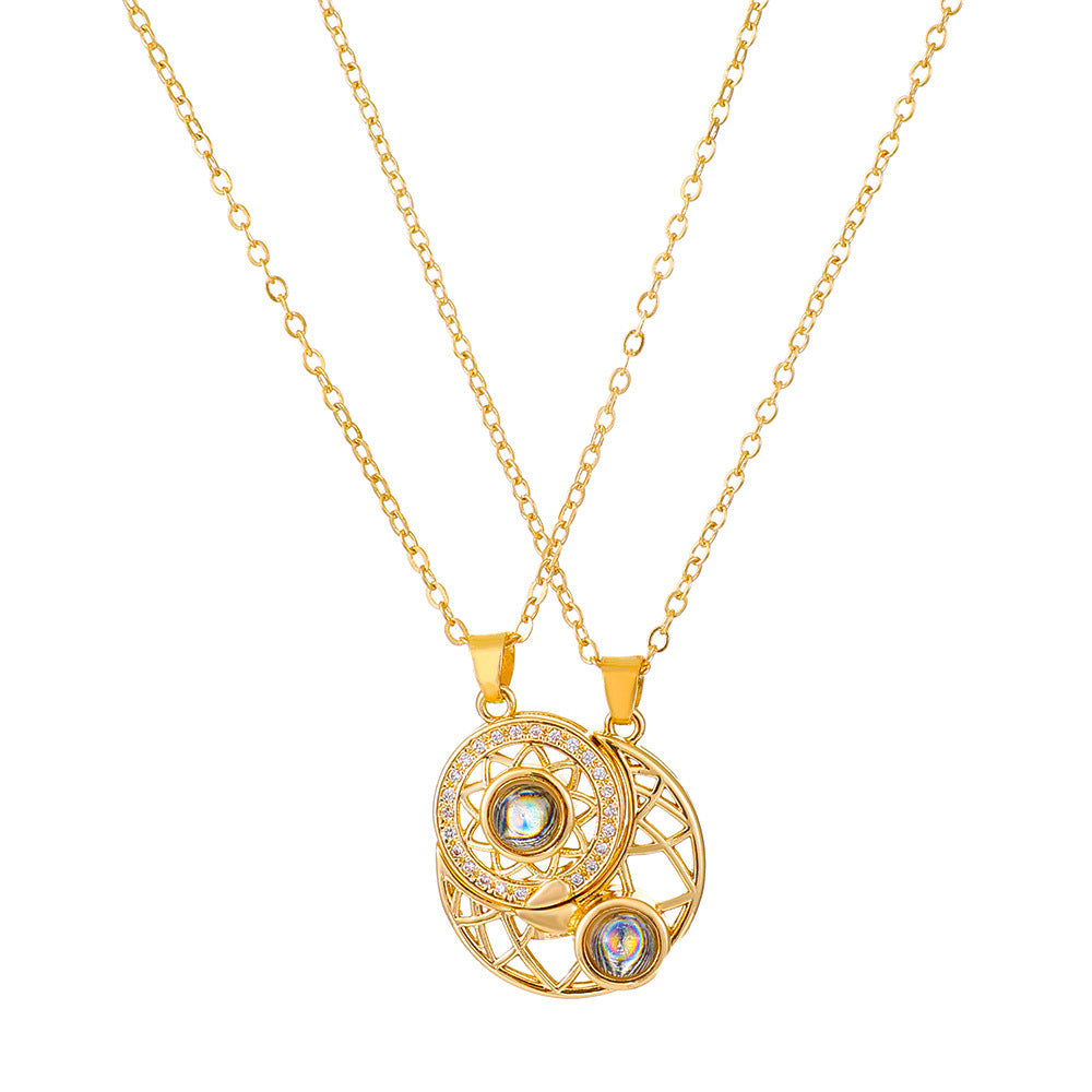 Sun and Moon Couple Projection Magnetic Necklace