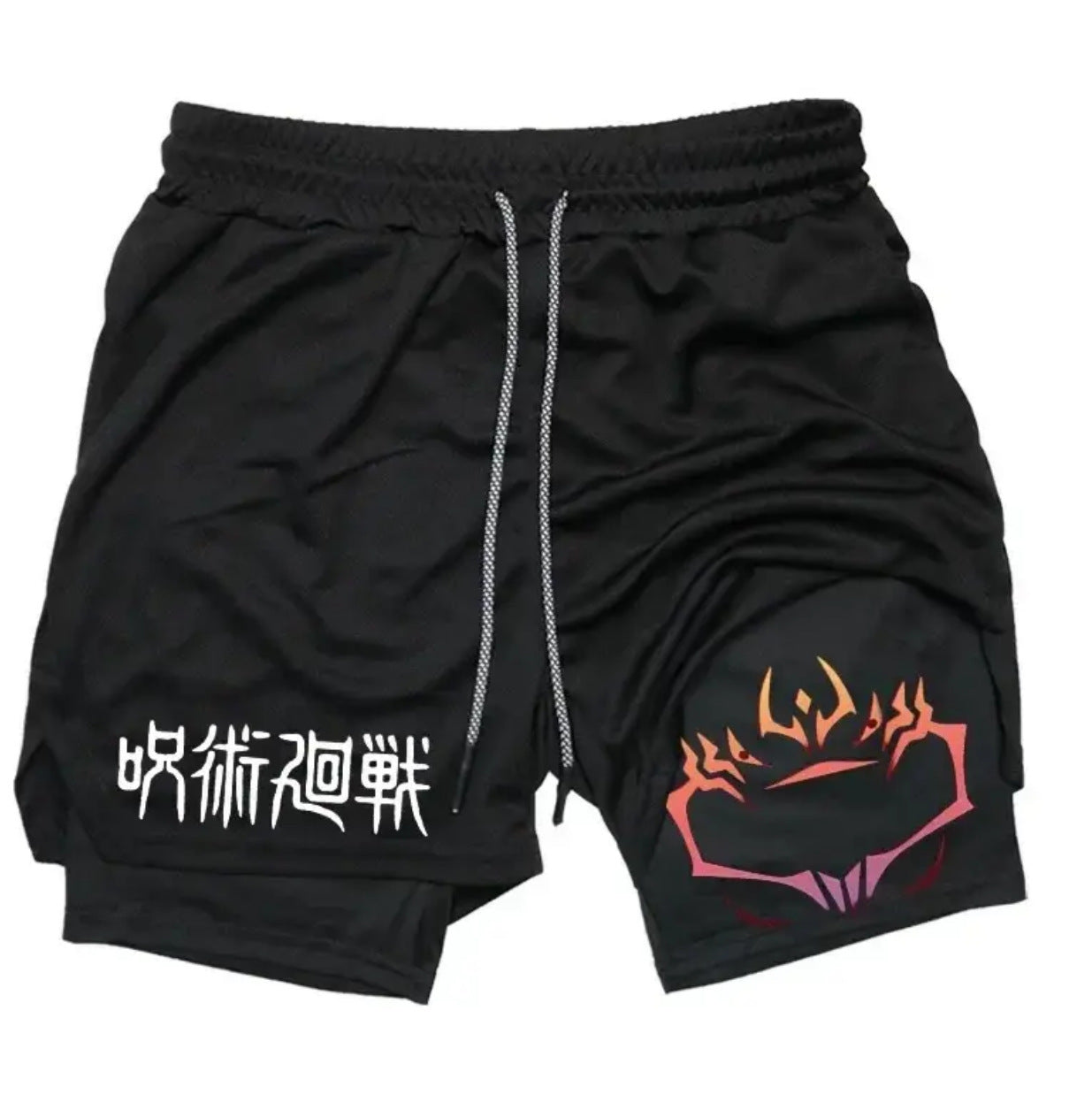 Men's Summer Anime Printed Double-layer Fitness Shorts