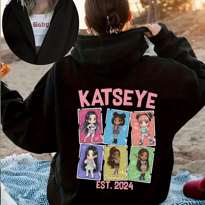 Katseye Graphic Print Zipper Hoodie