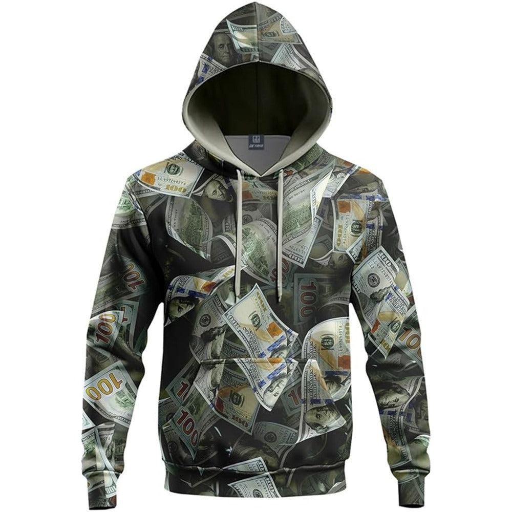 Unisex Money Digital Print Pullover Hoodie