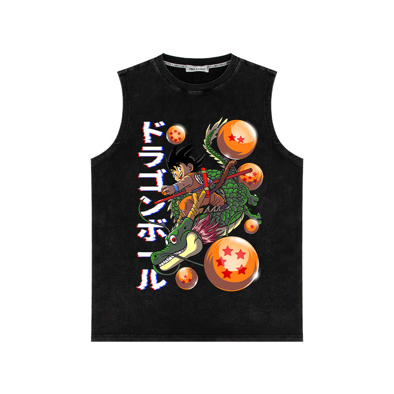 Retro Anime Washed Loose Sleeveless Vest