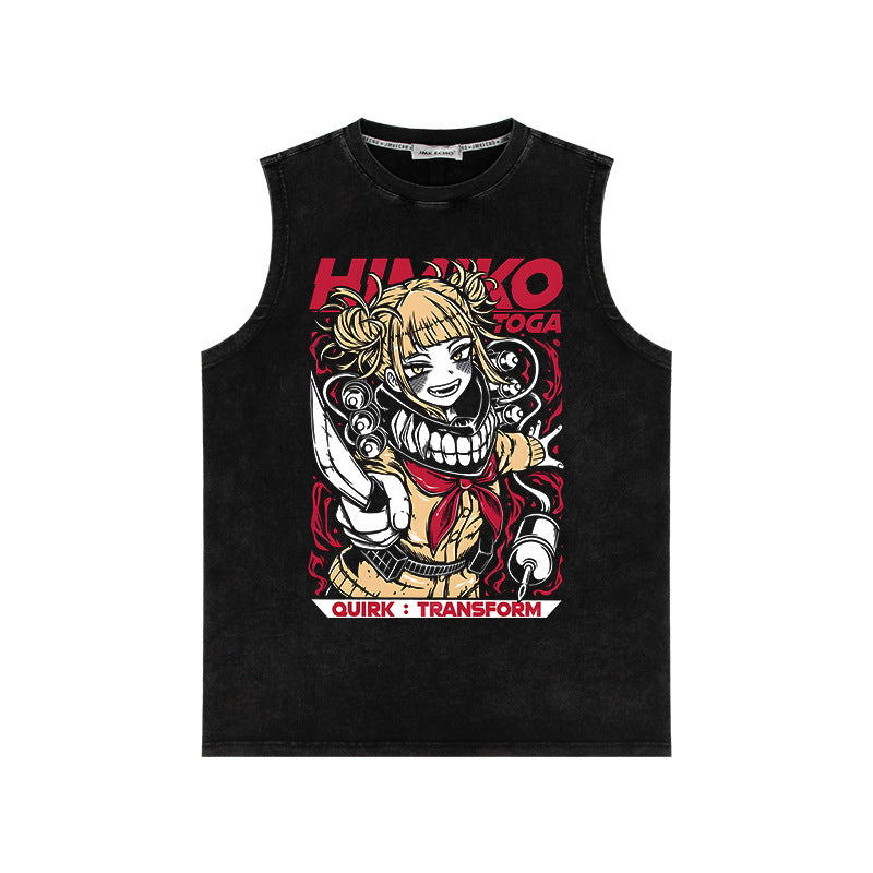 Retro Washed Anime Men's Loose Sleeveless Vest