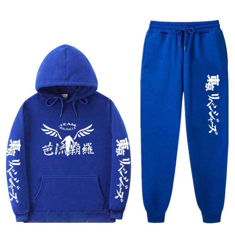 Casual Anime Print Loose Hoodie Pants Tracksuit