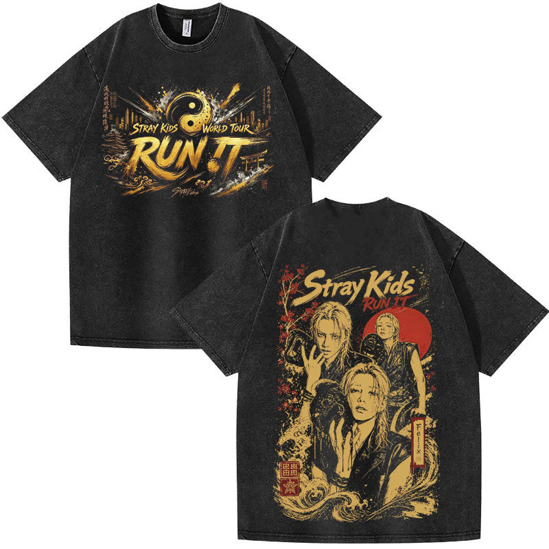 SKZ World Tour Run It Printed Washed T-shirt