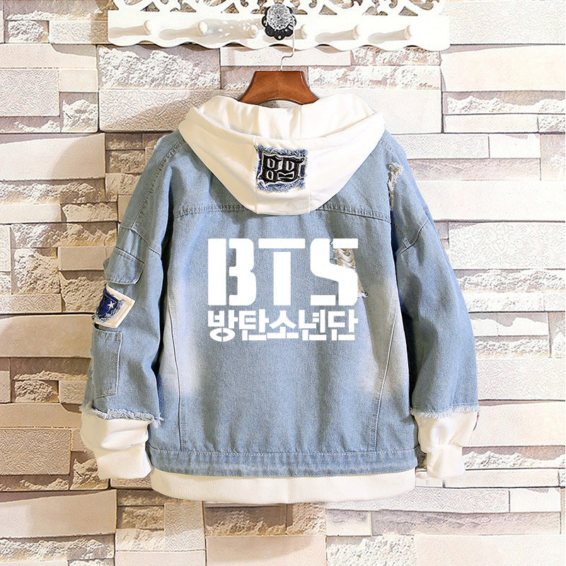 Unisex Trendy Kpop Denim Hooded Jacket