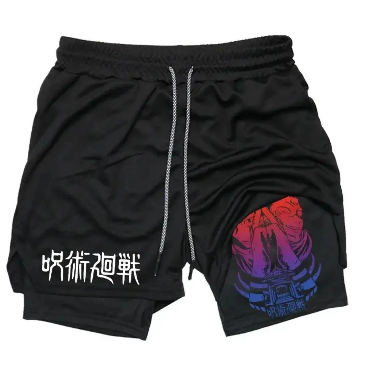 Men's Summer Anime Printed Double-layer Fitness Shorts