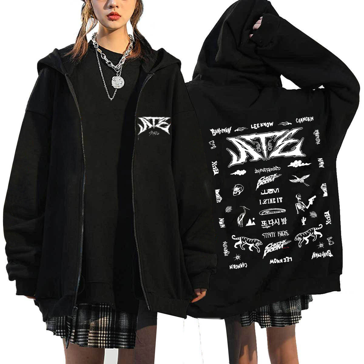 KPOP ATZ Logo Print Loose Zipper Hoodie