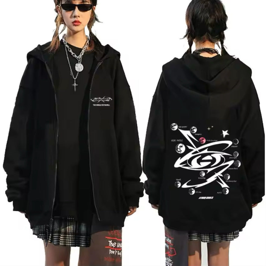 The World Ep Double Sided Print Zipper Hoodie