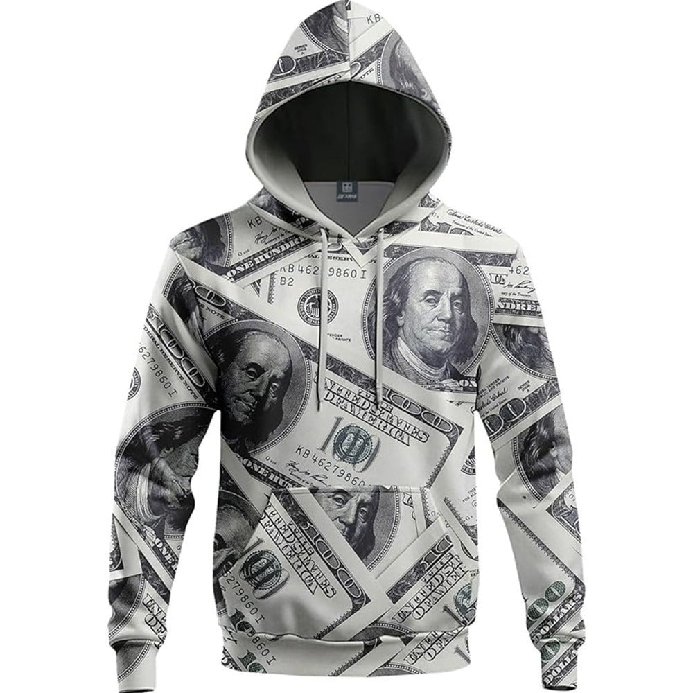 Unisex Money Digital Print Pullover Hoodie