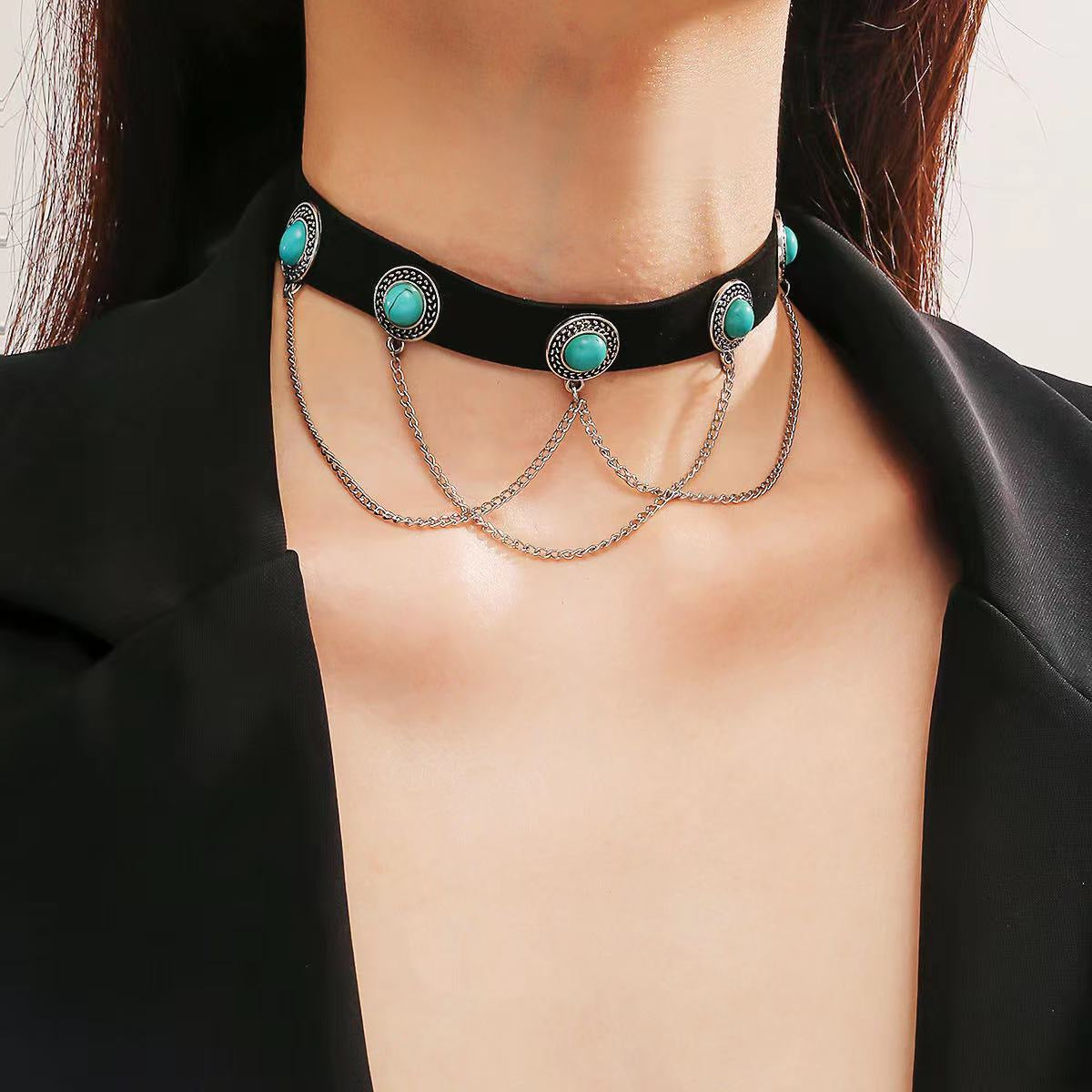 Dark Gothic Black Leather Choker Necklace