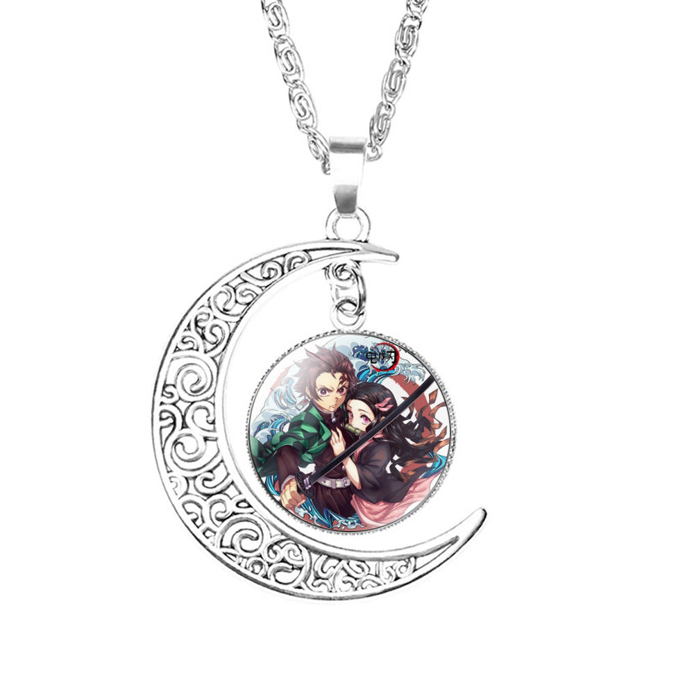 Chic Anime Moon Gem Pendant Necklace