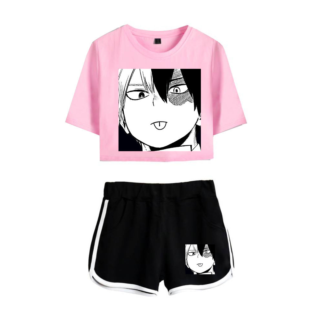 Trendy Women's Anime Graphic Cropped T-shirt Shorts Set